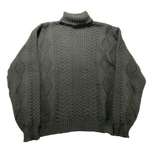 VTG 70s Dupont Sweater Mens M Green Cable Knit Turtleneck Pullover Orlon Acrylic